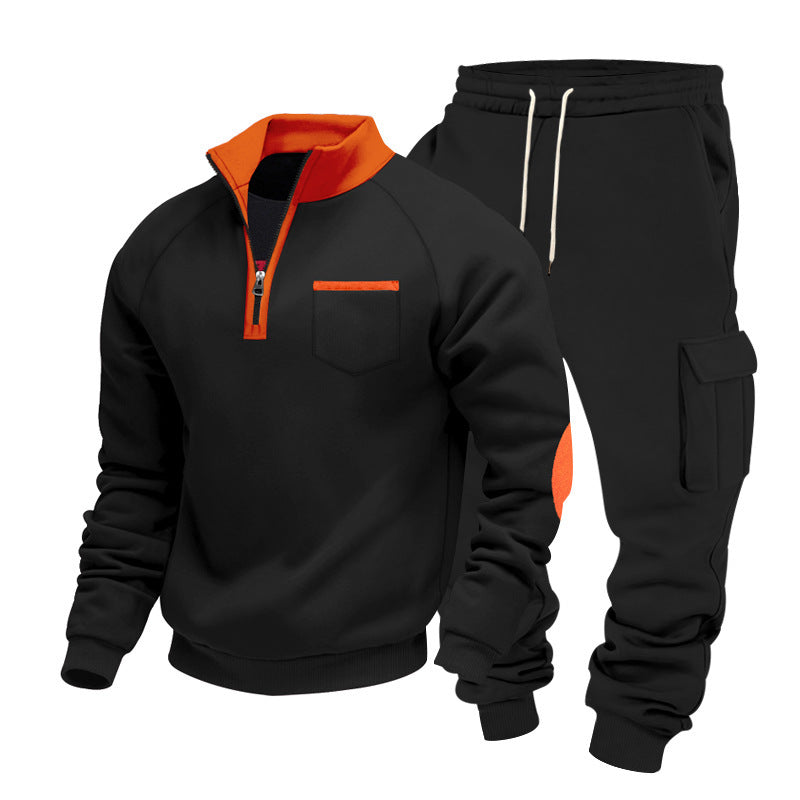Herren nan Sweatset mit halbem Reißverschluss, Brusttasche und Cargo-Jogger