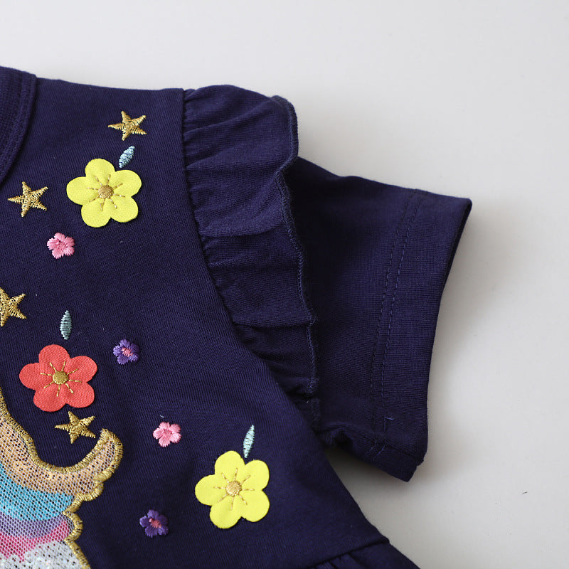 Mädchen T-Shirt Kleid mit glitzerndem Einhornmotiv