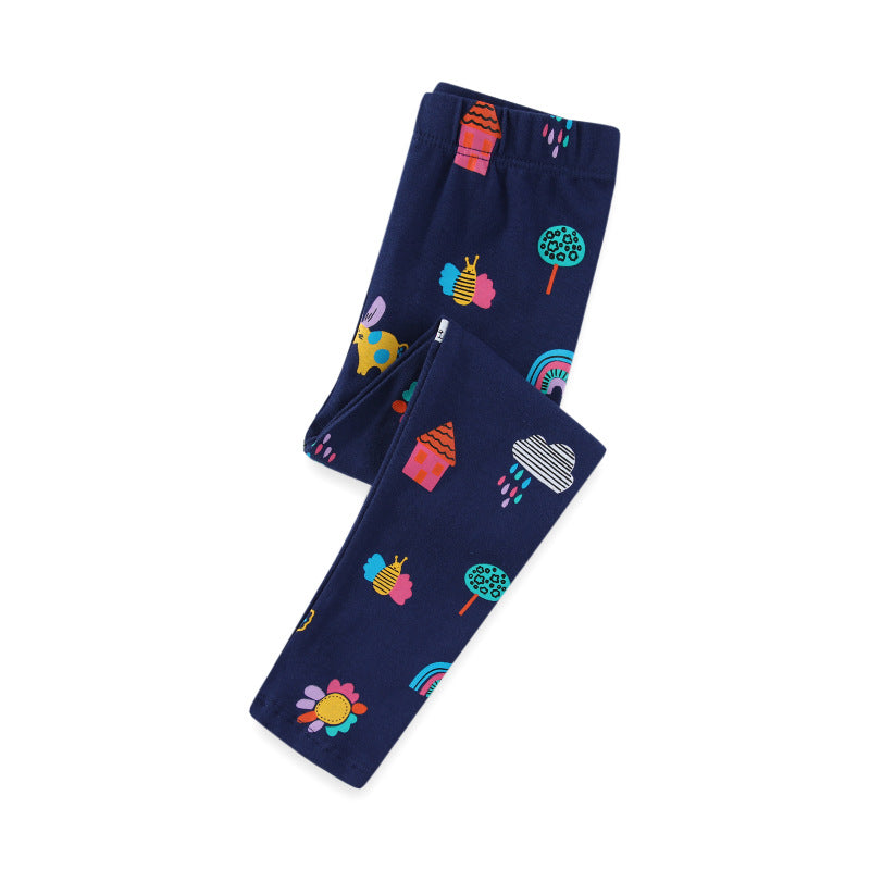 Mädchen Leggings mit buntem Tier- und Hausmuster