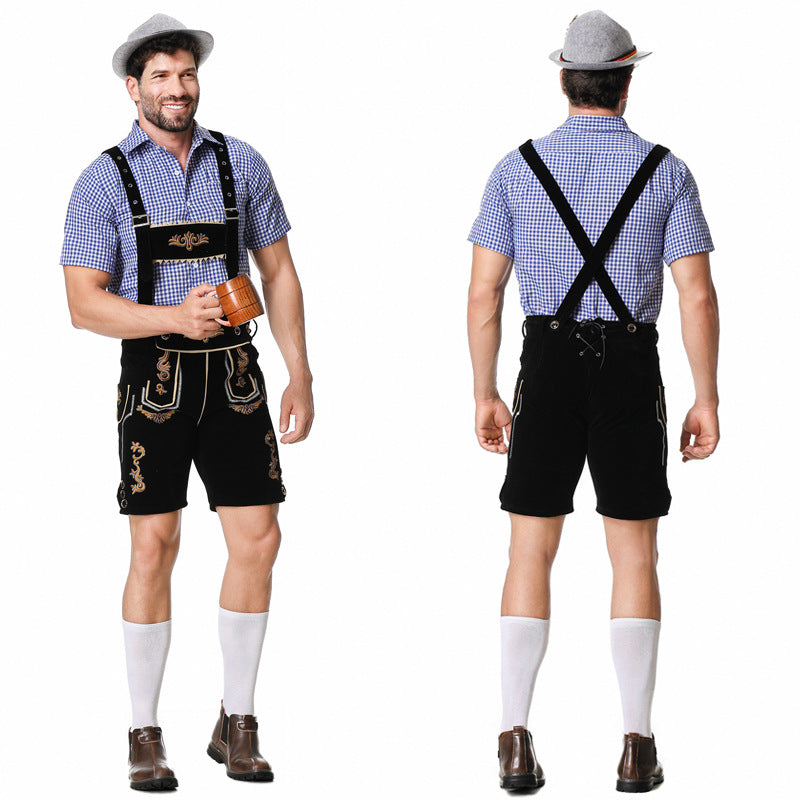 Herren nan traditionelle kurze Trachtenlederhose mit aufwendiger Stickerei und verstellbaren Trägern
