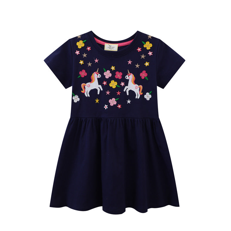 Mädchen Baumwollkleid mit zauberhaften Einhorn- und Blumendesigns
