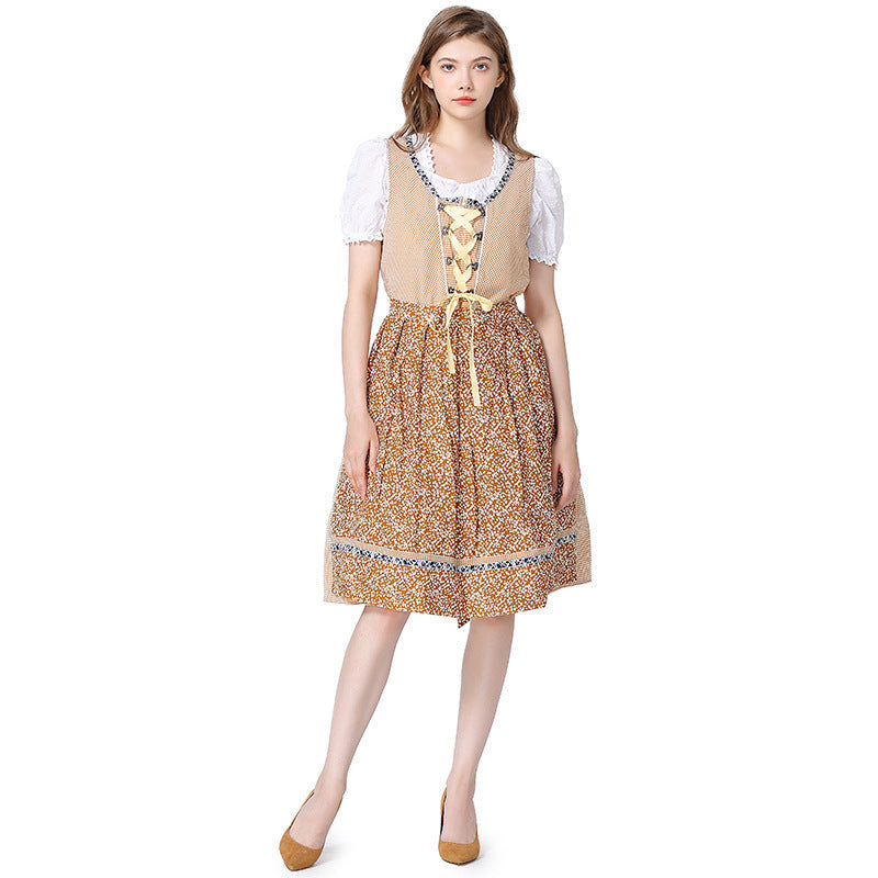 Damen nan traditionelles Oktoberfest Dirndlkleid mit Spitzenbluse, verstellbarer Korsettschnürung und glümter Schürze