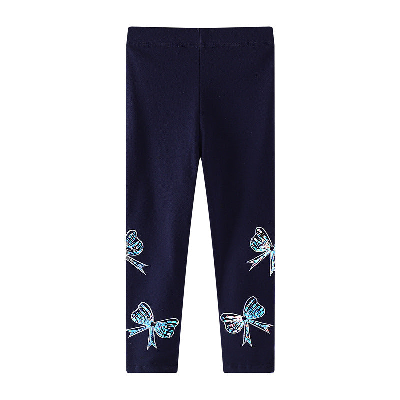 Mädchen Leggings mit bunten Schleifen-Applikationen