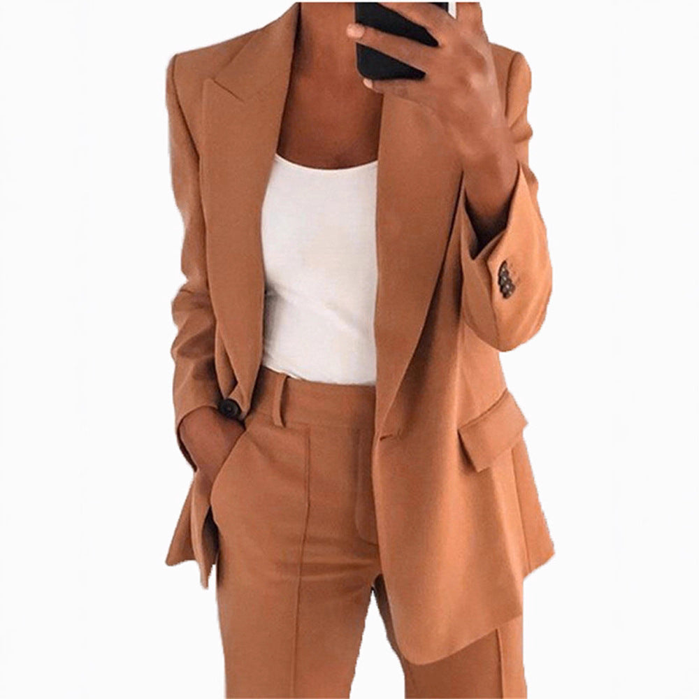 Damen nan taillierter Blazer-Hosen Businessanzug aus Stretchstoff
