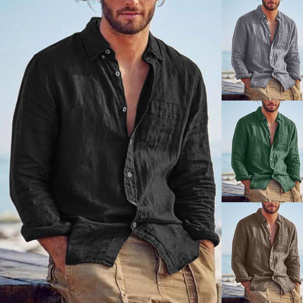 Herren nan Leinenhemd mit Brusttasche und lässiger Strandpassform