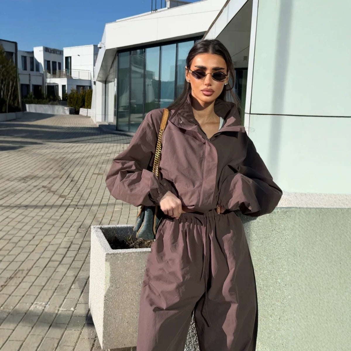Damen nan lässiges Zweiteiler-Set aus fließendem Stoff mit weitem Bein