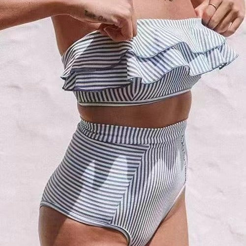Damen Hochgeschnittener Bikini mit Rüschen-Top Selmira