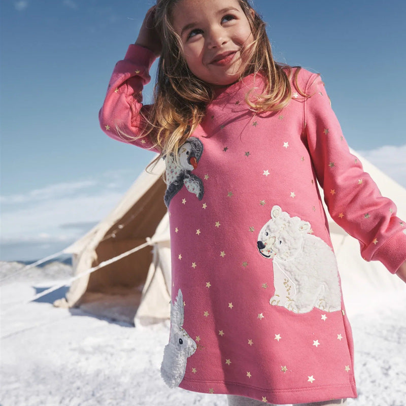 Mädchen Langarmkleid mit niedlichem Tiermotiv