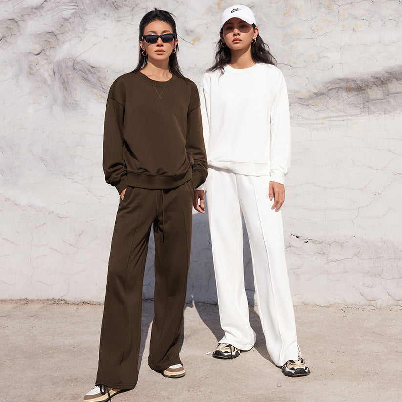 Damen nan Oversize-Sweatshirt und weite Loungehose Set mit Tunnelzug, dezenter Nahtführung und elastischen Bündchen