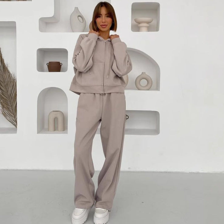 Damen nan cropped Kapuzenjacke mit durchgehendem Reißverschluss und taillenhoher Jogginghose Set