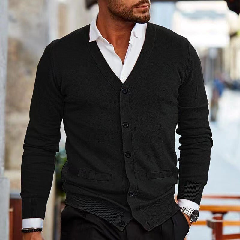 Herren nan Feinstrick V-Ausschnitt Cardigan mit Knopfleiste und Eingrifftaschen