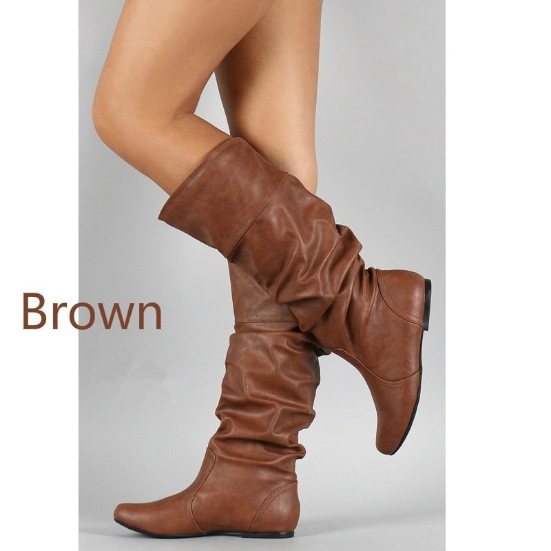 Damen nan lässige kniehohe Slouch-Stiefel mit flexiblem Schaft und flachem Absatz