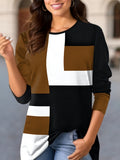 Damen nan geometrisches Colorblock Longsleeve-Tunika-Oberteil mit Rundhalsausschnitt und asymmetrischem Saum