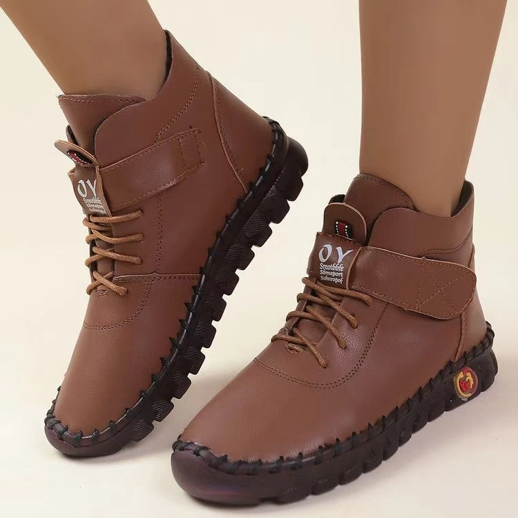 Damen nan knöchelhohe Freizeitboots mit Klettverschluss, elastischer Schnürung und markanter Profilsohle