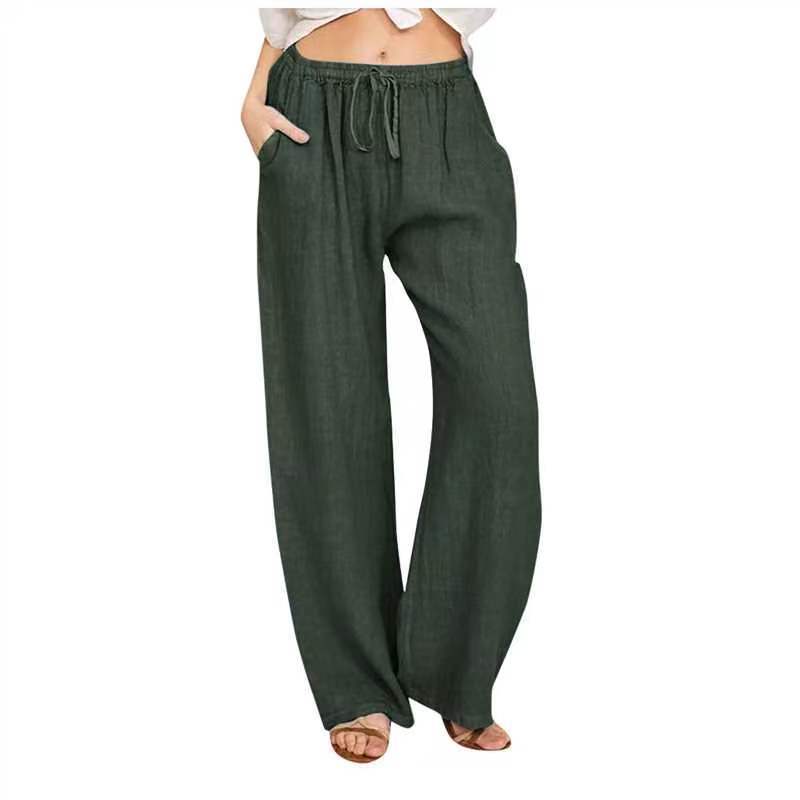 Damen nan weite Leinenhose mit Tunnelzug, hoher Bund und praktischen Seitentaschen