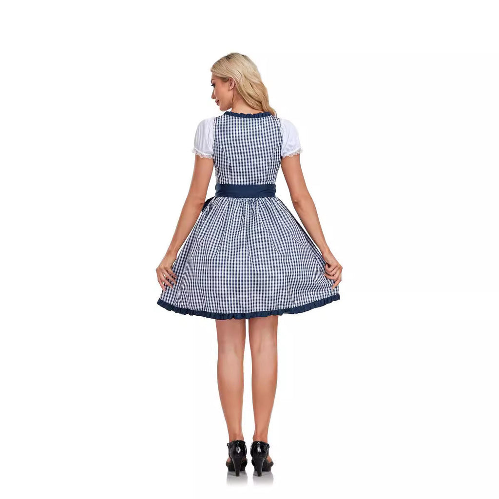Damen nan kurzes Dirndl Trachtenkleid mit Schnürung Puffärmeln und Schürze