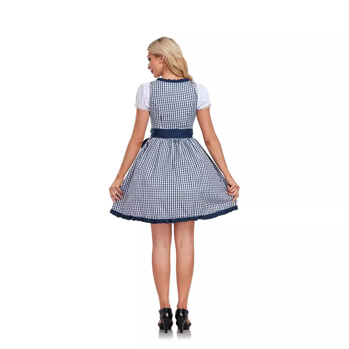 Damen nan kurzes Dirndl Trachtenkleid mit Schnürung Puffärmeln und Schürze
