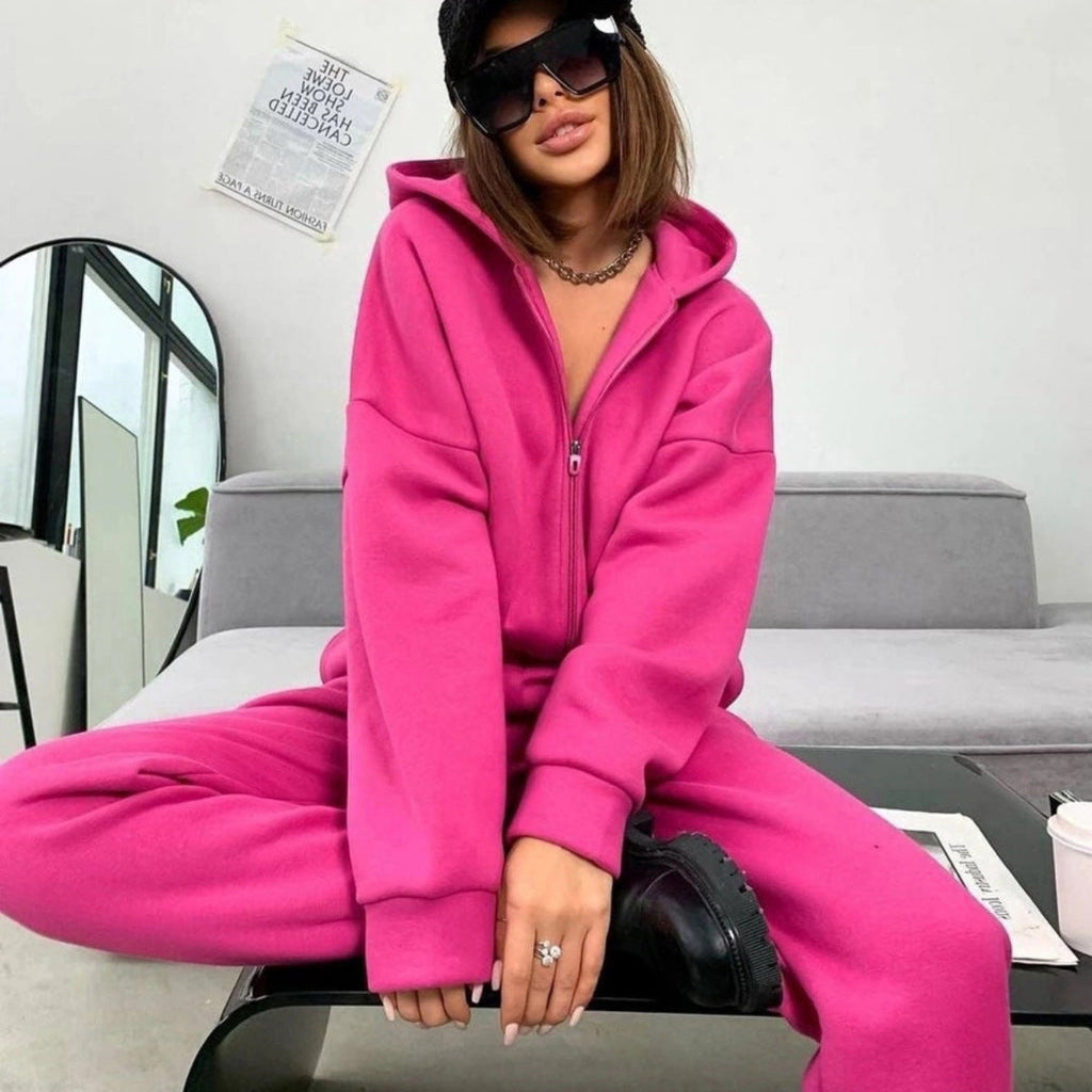 Damen nan weiches Reißverschluss-Hoodie und taillierte Komfort-Jogginghose Set mit innenliegendem Fleece