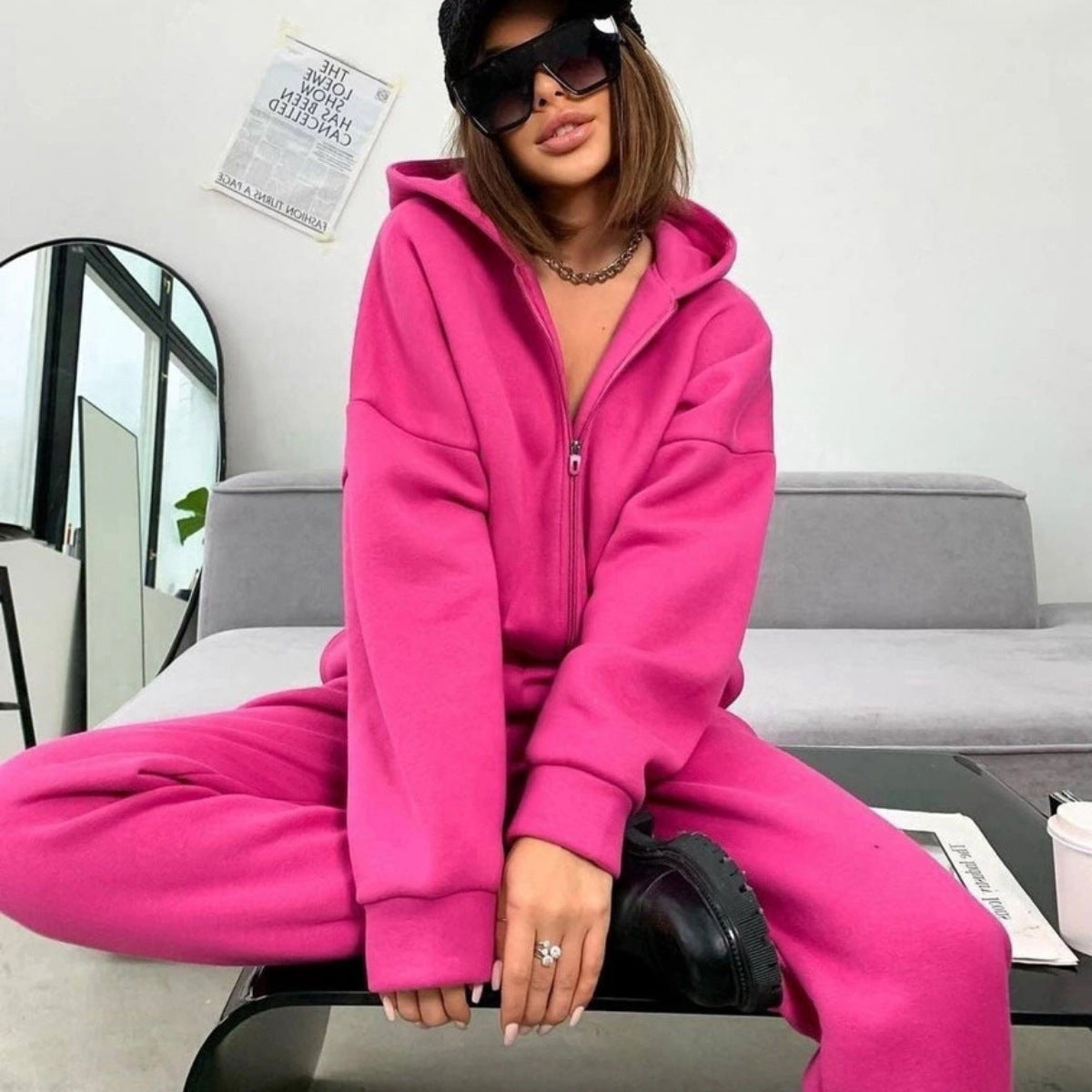 Damen nan weiches Reißverschluss-Hoodie und taillierte Komfort-Jogginghose Set mit innenliegendem Fleece