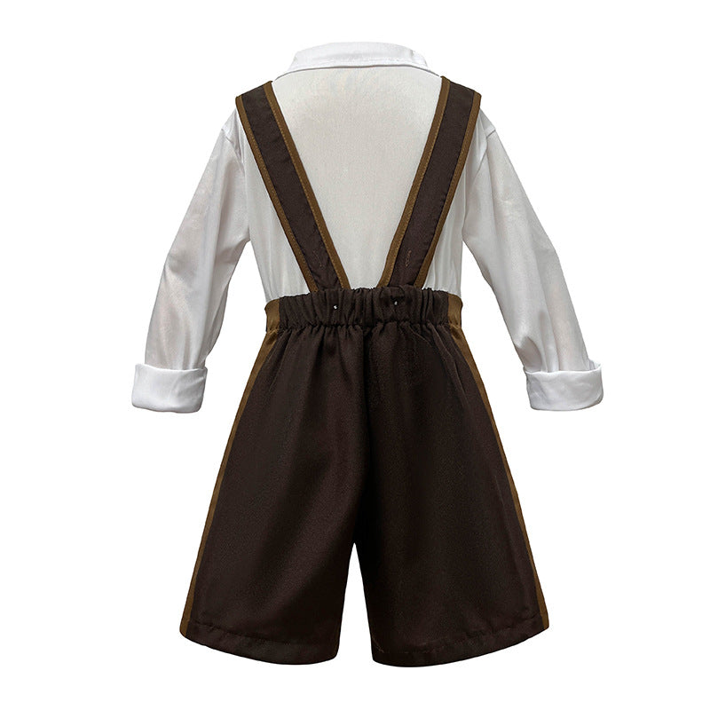 Damen nan verspieltes Trachtenkleid mit Carmen-Ausschnitt, Korsagen-Optik, Trägern und rüschiger Schürze