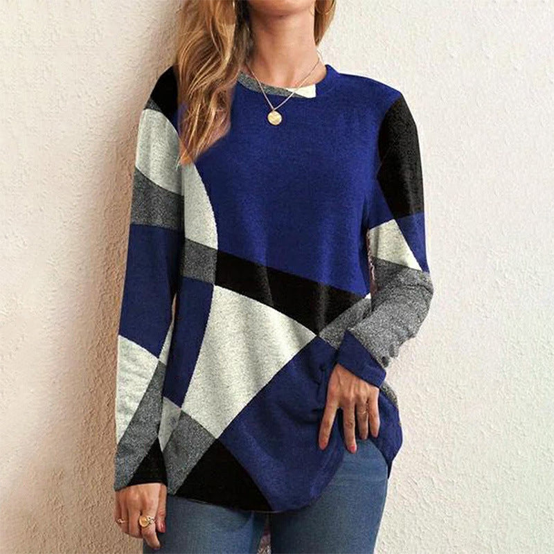 Damen nan Langarmshirt mit grafischem Print, Rundhalsausschnitt und geschwungenem Saum