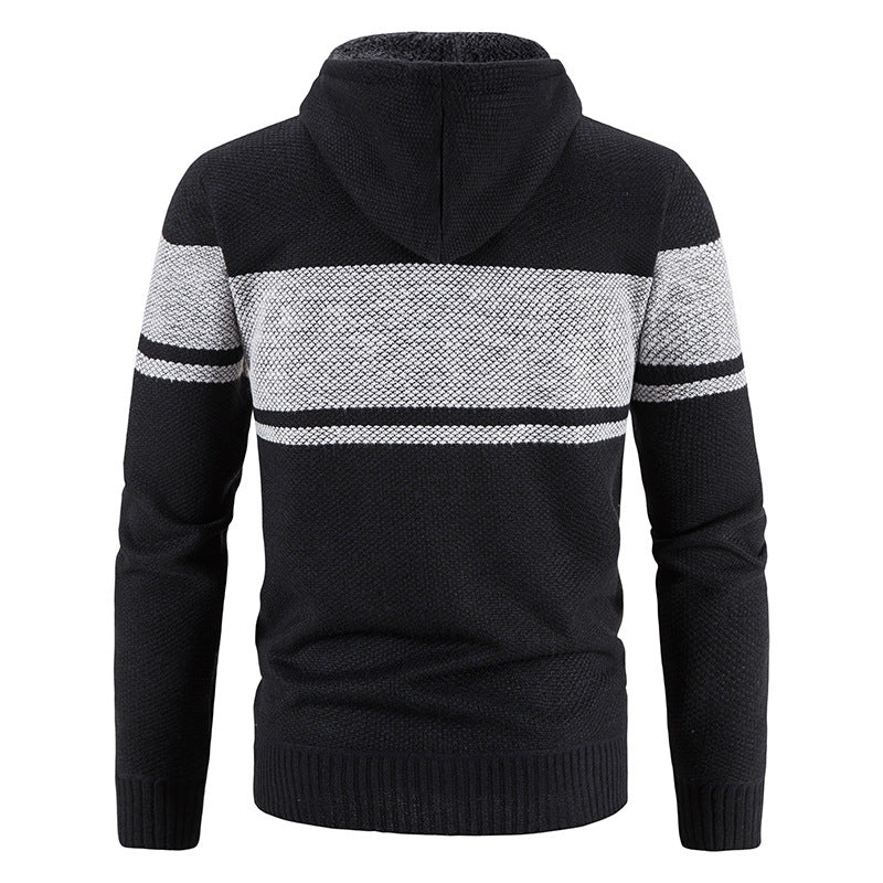 Herren nan gefütterte Strick-Kapuzenjacke mit Teddyfutter, durchgehendem Reißverschluss und Kordelzug