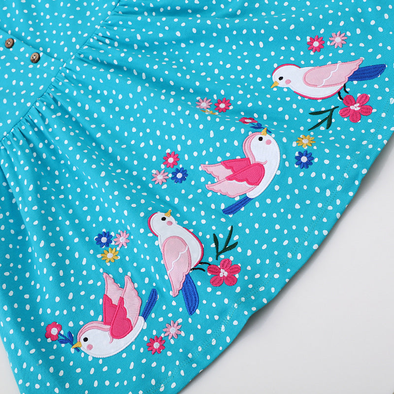 Mädchen Langarmkleid mit verspieltem Vogel-Design
