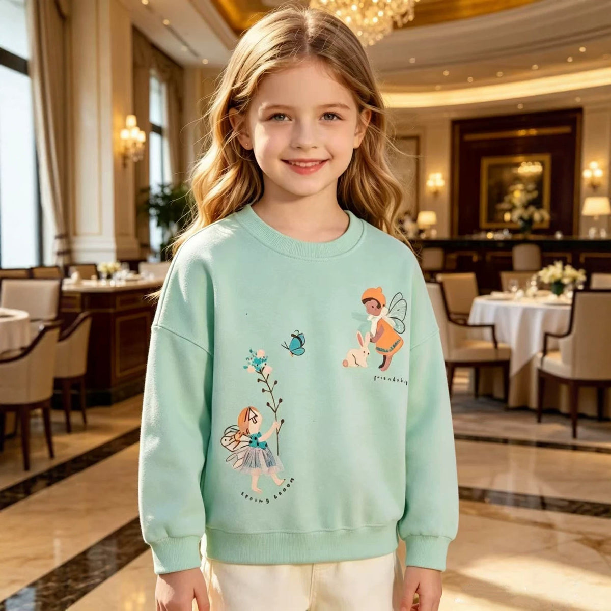 Mädchen Sweatshirt mit zauberhaftem Feen- und Blumenmotiv