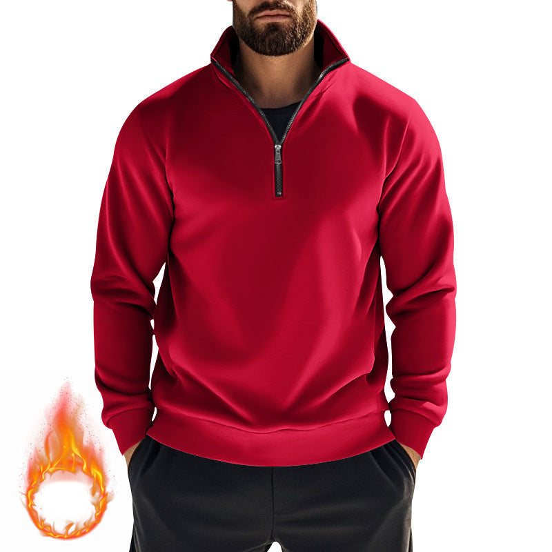 Herren nan halbhoher Reißverschluss-Sweatpullover mit Stehkragen weichem Fleecefutter und elastischen Bündchen
