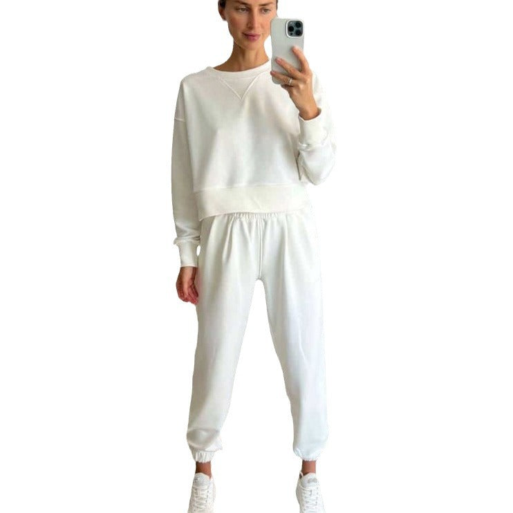 Damen nan Cropped-Sweater-Set mit V-Nahtdetail und hoher Taille Jogginghose
