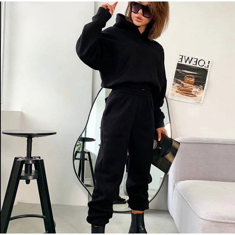 Damen nan kuscheliges Lounge-Set mit Kapuzenpullover und hoher Taillen-Jogginghose
