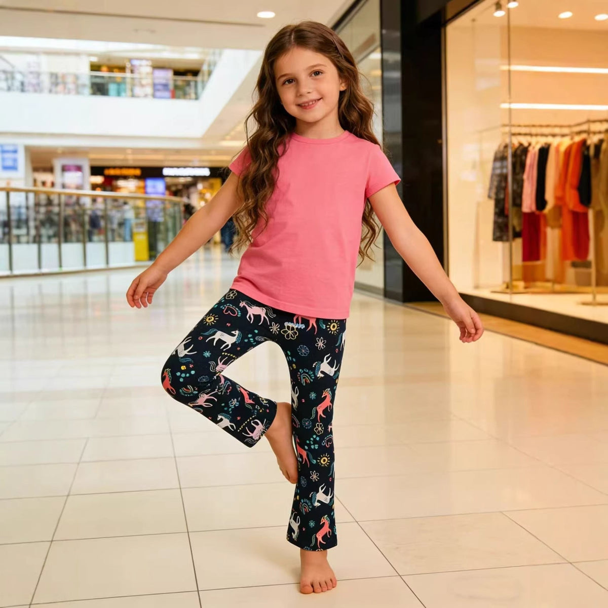 Mädchen Leggings mit verspieltem Einhorn- und Blütenmuster