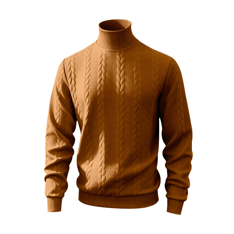 Herren nan feiner Zopfmuster-Rollkragenpullover mit schmaler Passform, geripptem Kragen und elastischen Bündchen