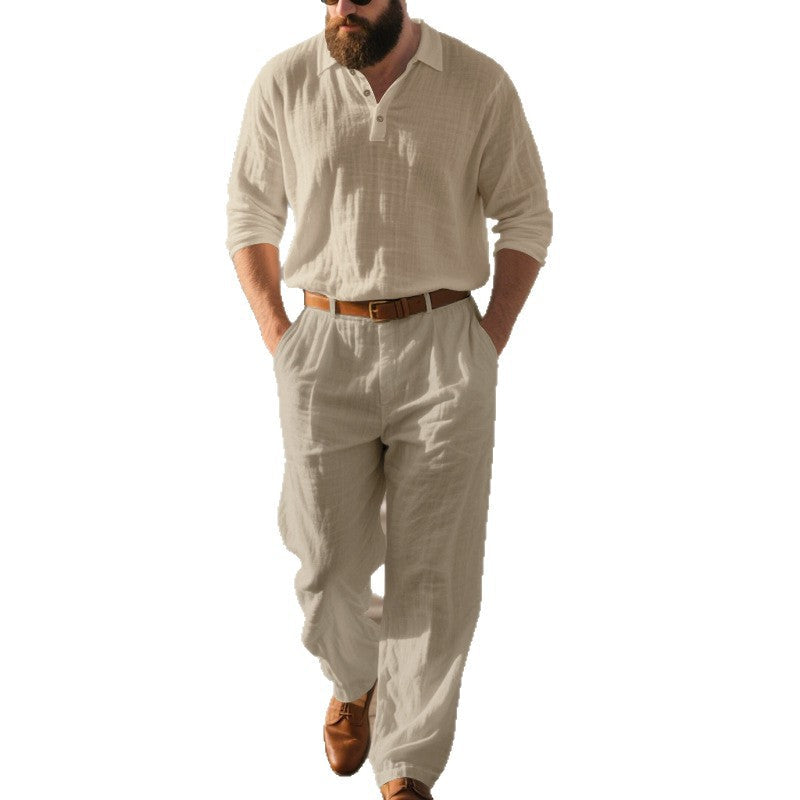 Herren nan elegante Leinenhose mit Bundfalten, geradem Bein und verdecktem Hakenverschluss