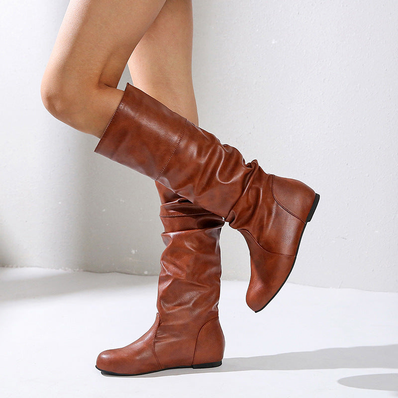 Damen nan knielange Slouch-Stiefel mit weichem Schaft und niedrigem Blockabsatz