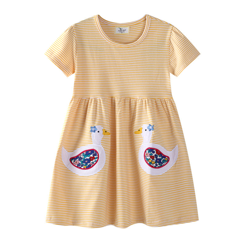 Mädchen Freizeitkleid mit lievollen Entenapplikationen
