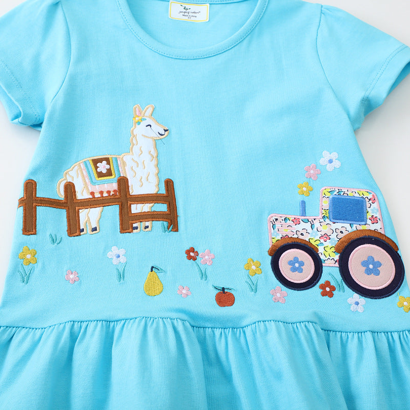 Mädchen Tüllkleid mit verspieltem Lama- und Traktor-Design