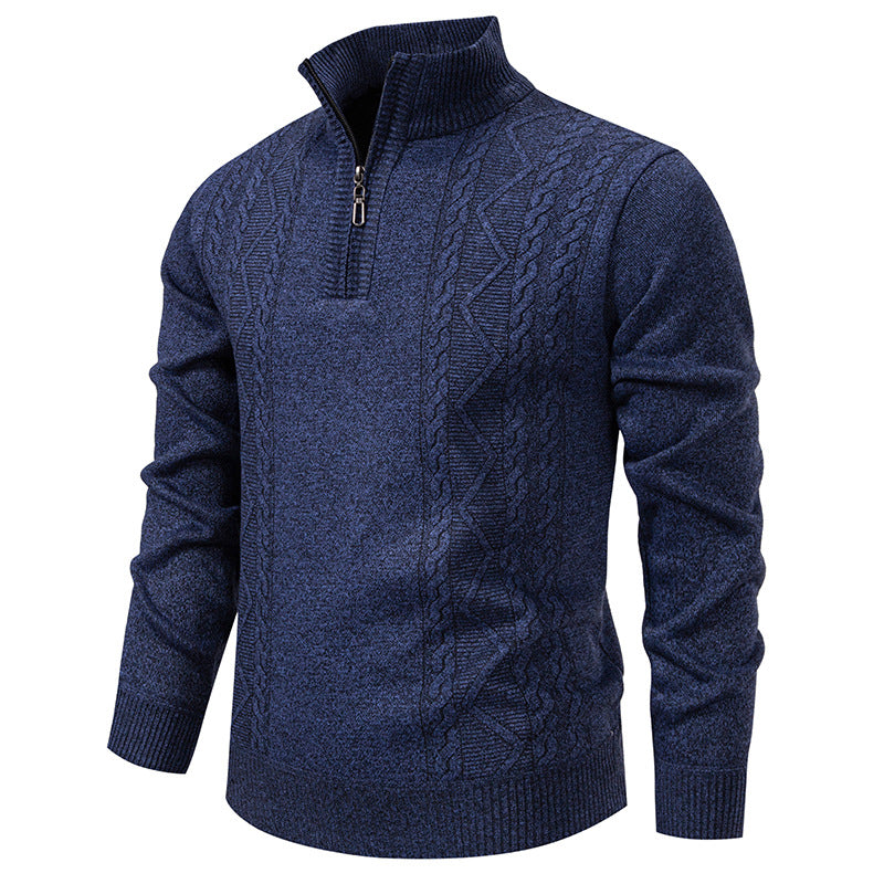 Herren nan gehobener Strickpullover mit Halbzip, Stehkragen und dekorativem Zopfmuster