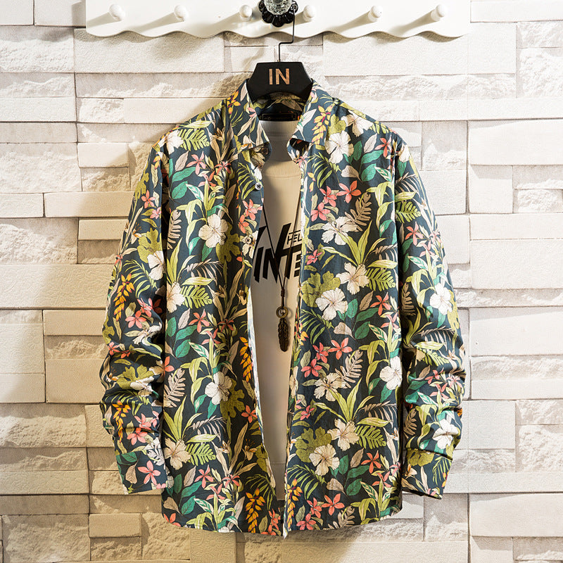 Herren nan florales Freizeit-Hemd mit Kentkragen, durchgehender Knopfleiste und leichtem Baumwollmix