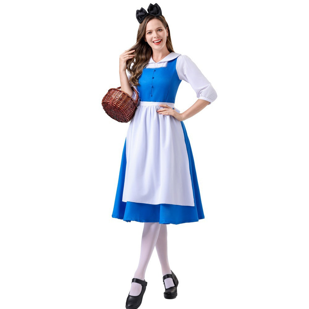 Damen nan vintage Schürzenkleid mit tailliertem Schnitt und Stehkragen