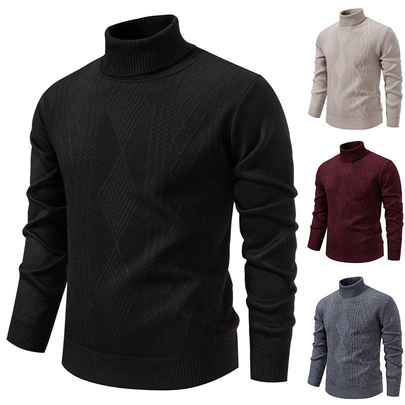Herren nan Feinstrick-Rollkragenpullover mit strukturierter Zopfmuster-Struktur und körpernahem Schnitt