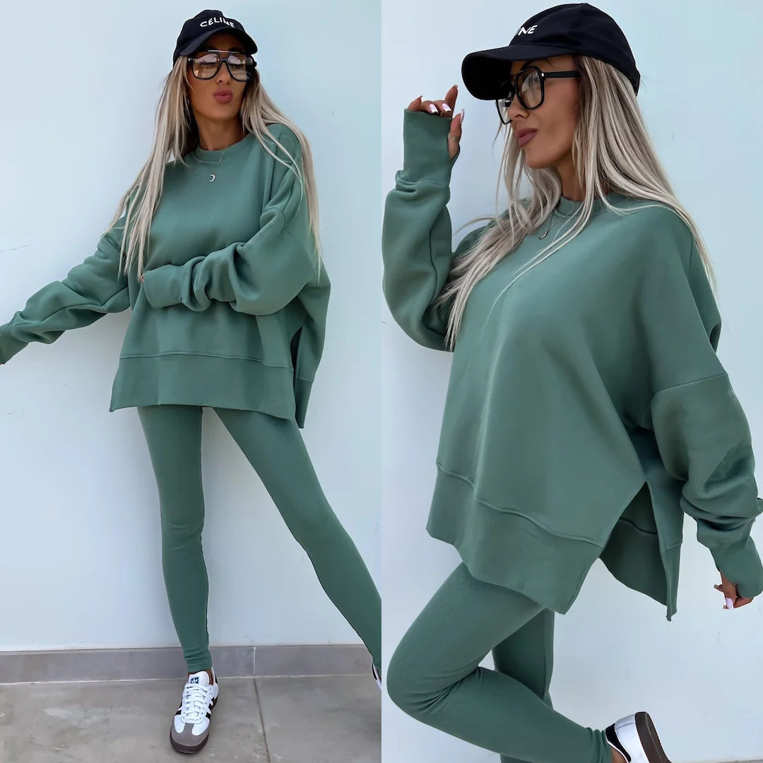 Damen nan Oversize Sweatshirt mit taillierten Rib-Leggings Set