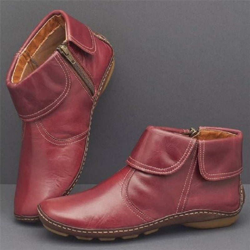 Damen nan knöchelhohe Lederoptik-Stiefelette mit umlegbarer Manschette und seitlichem Reißverschluss