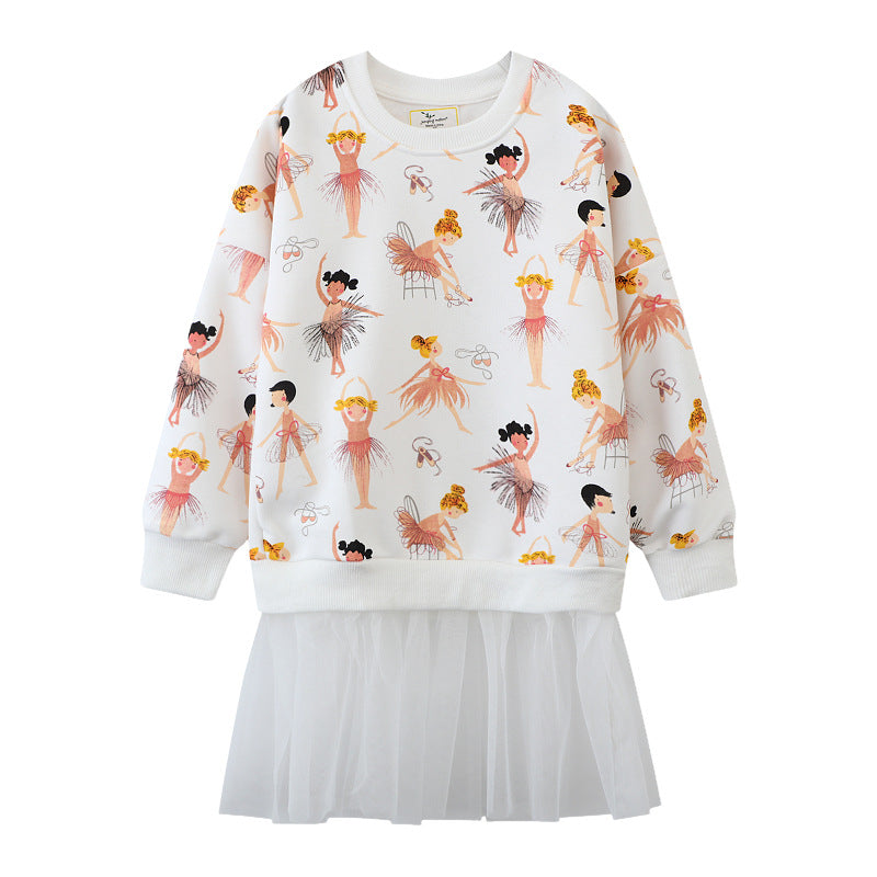 Mädchen Sweatshirt-Kleid mit verspieltem Ballettmotiv und Tüllrock
