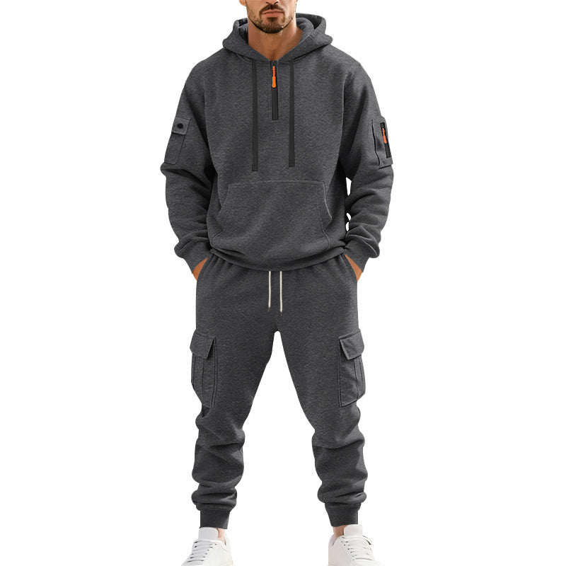 Herren nan technischer Cargo-Jogginganzug mit Halbzip, Kapuze und Mehrfachtaschen