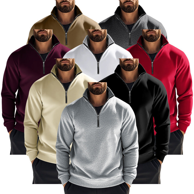 Herren nan halbhoher Reißverschluss-Sweatpullover mit Stehkragen weichem Fleecefutter und elastischen Bündchen