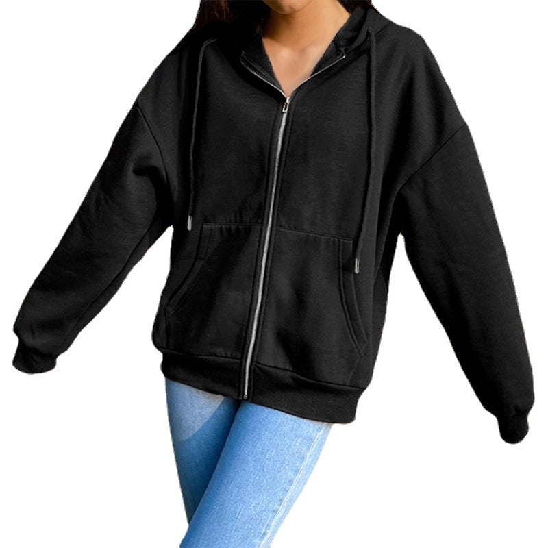 Damen nan legerer Kapuzen-Zipper mit Oversize-Passform, Kängurutaschen und durchgehendem Reißverschluss