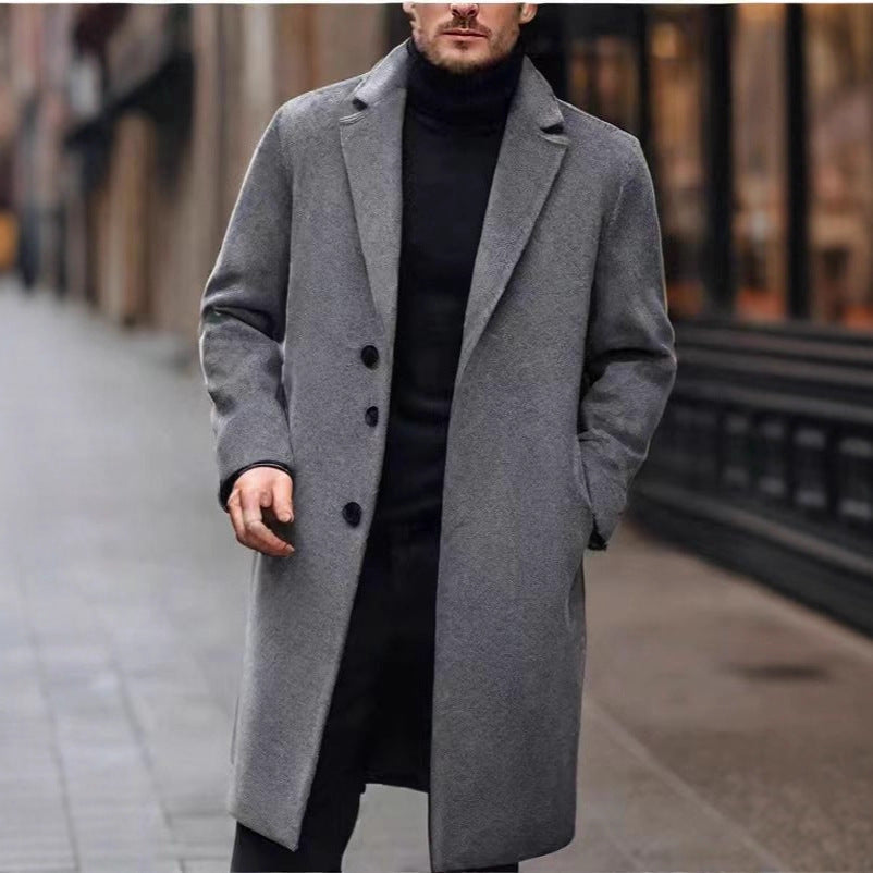 Herren nan eleganter Wollmixmantel mit Reverskragen und geradem Schnitt