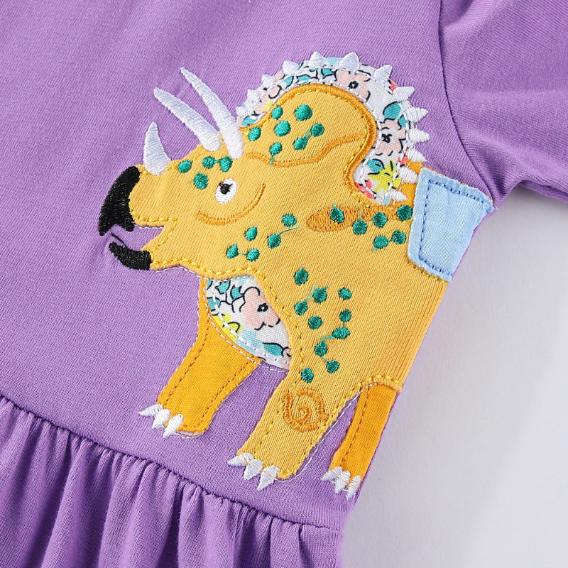 Mädchen Freizeitkleid mit lustigen Dinosaurier-Applikationen