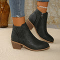 Damen nan knöchelhohe Stiefelette mit Laser-Cut-Perforation, seitlichem Reißverschluss und mittelhohem Blockabsatz